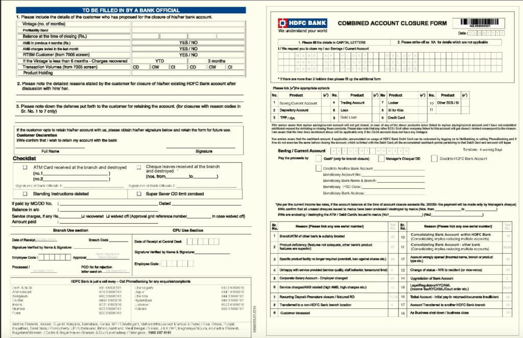 HDFC Account Closing Form Download