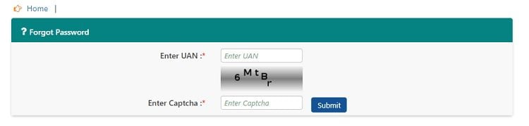 UAN number password forgot