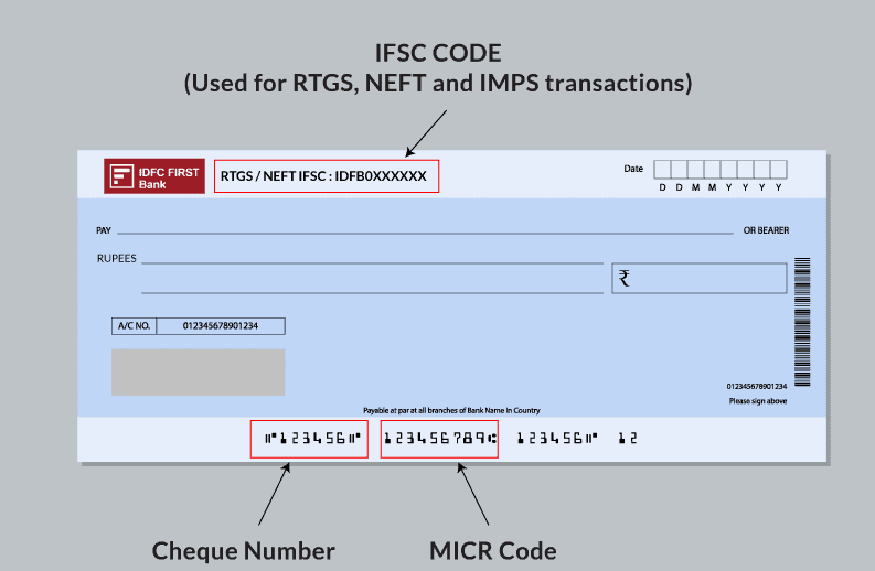 cheque number for IDFC First Bank