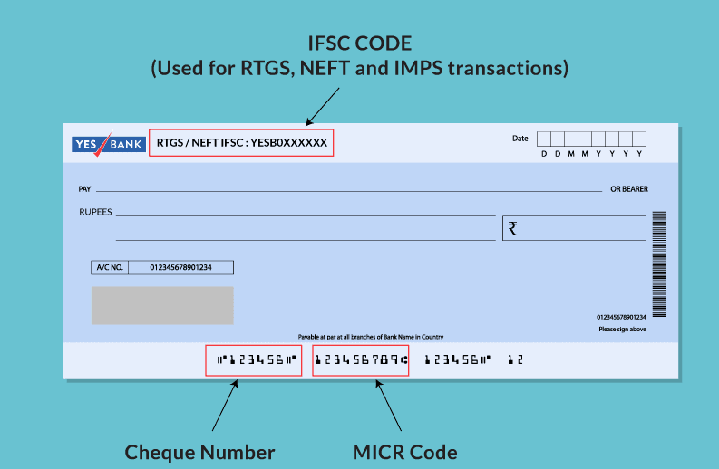 cheque number for YES bank