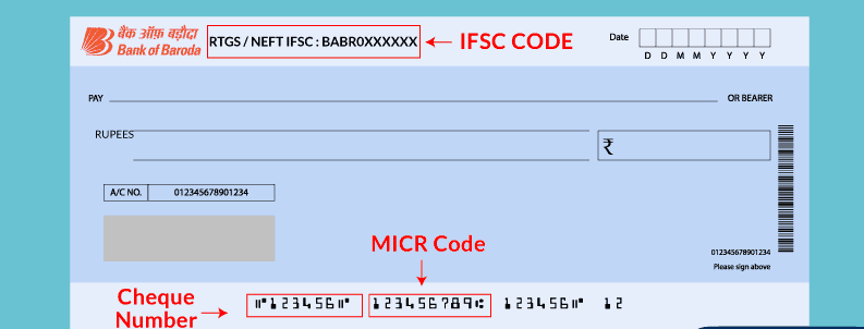 cheque number for bank of baroda