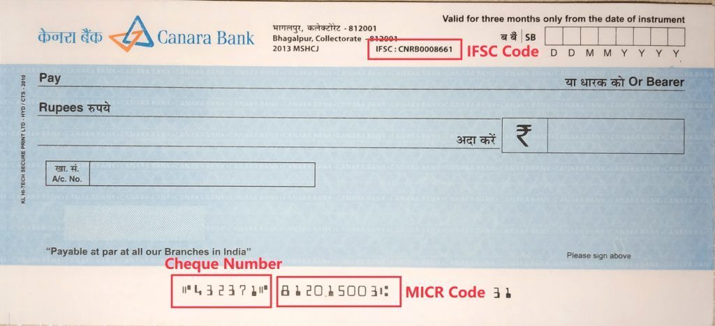 cheque number for canara bank