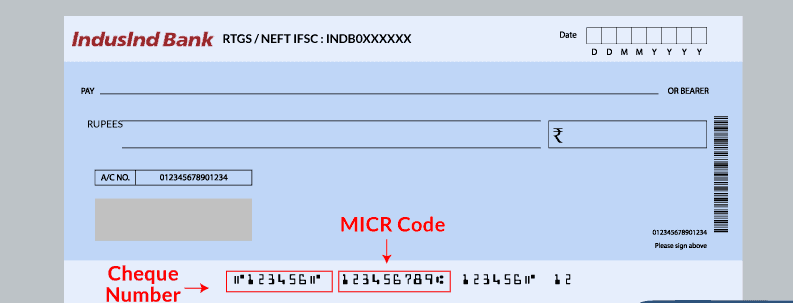 cheque number for indusind bank