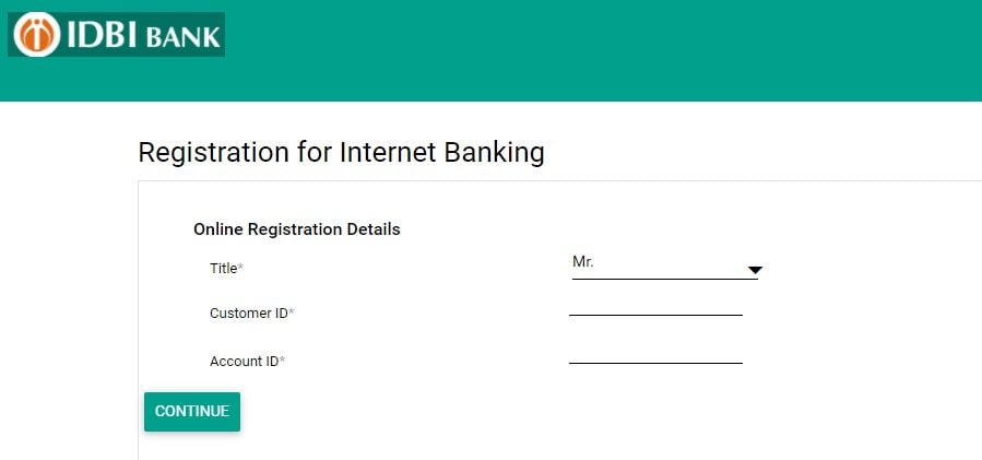 IDBI registration for Internet Banking