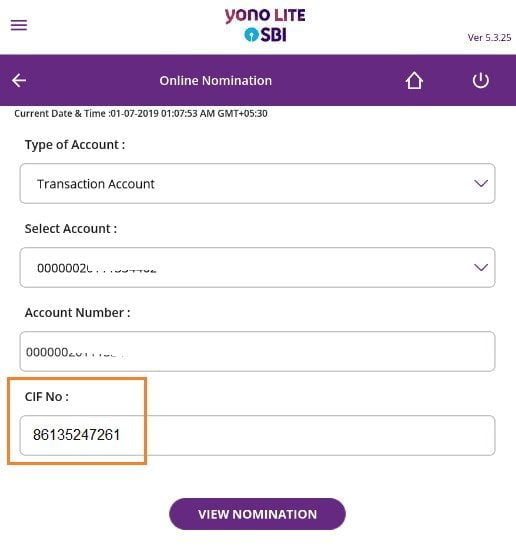 View View SBI CIF number in SBI Yono App