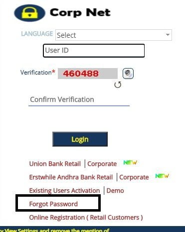 corporate bank forgot password