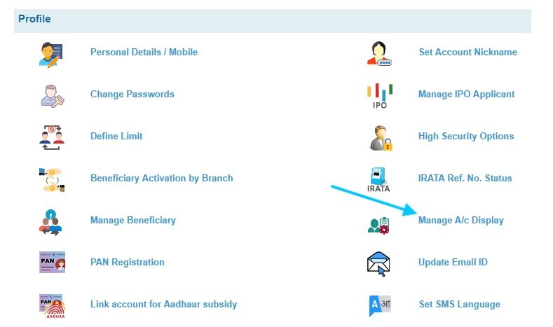 sbi manage account display