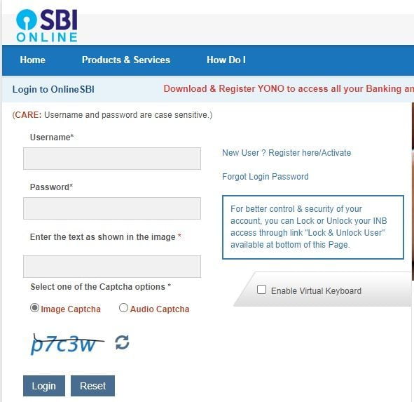 sbi personal banking login details