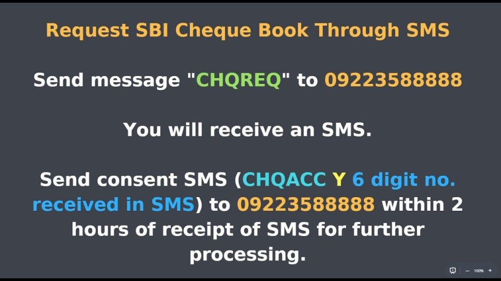 How to request sbi cheque book through sms