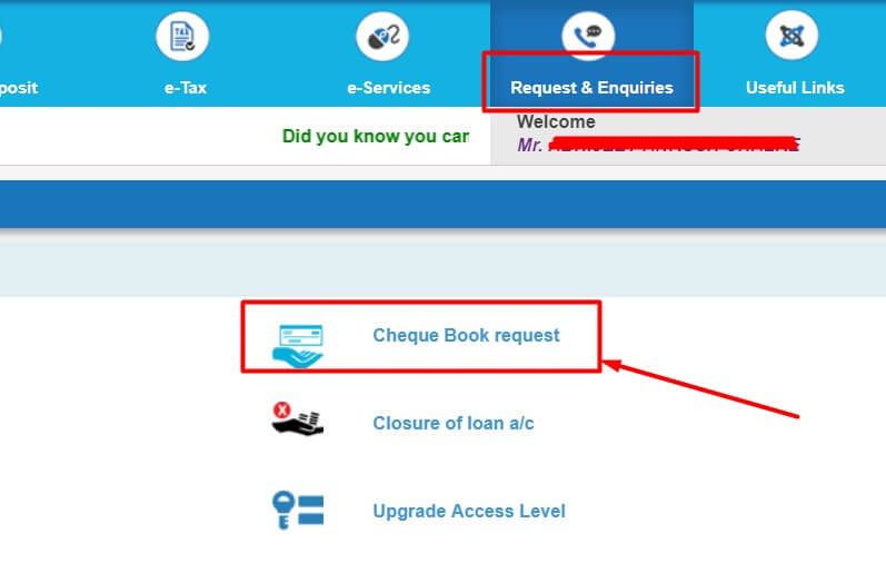 Prerequisites for SBI cheque book request online