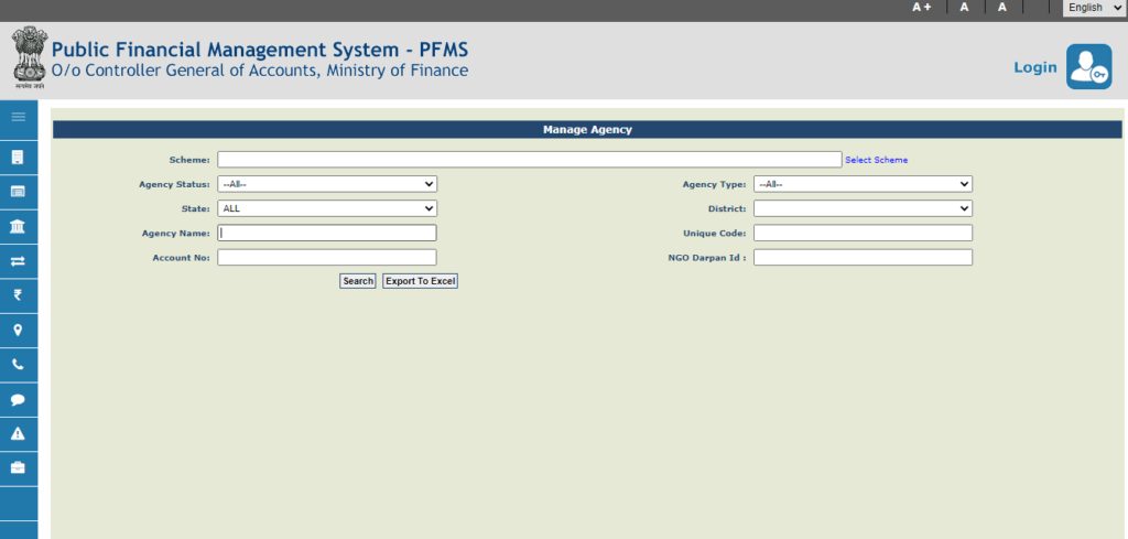 PFMS Website: View Bank Branch Details