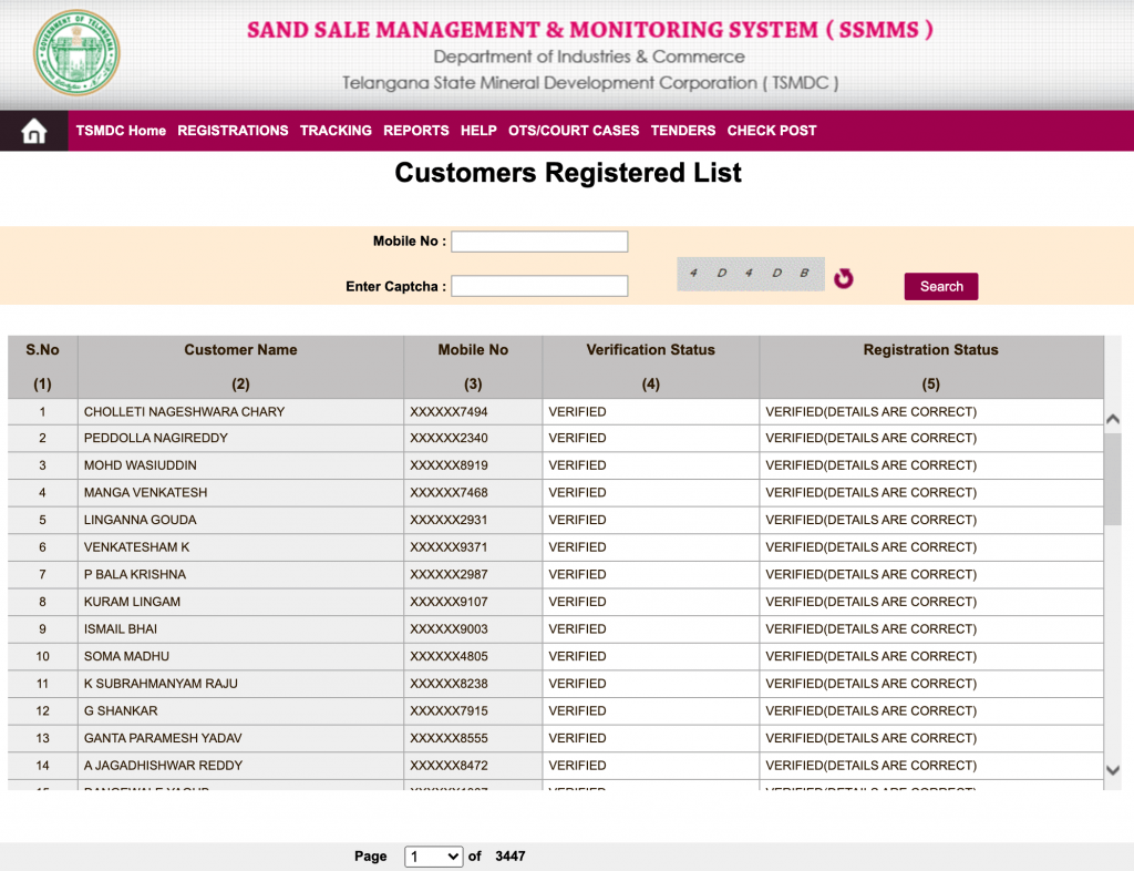 SSMMS-Customer Registered List SSMMS-Customer Registered List