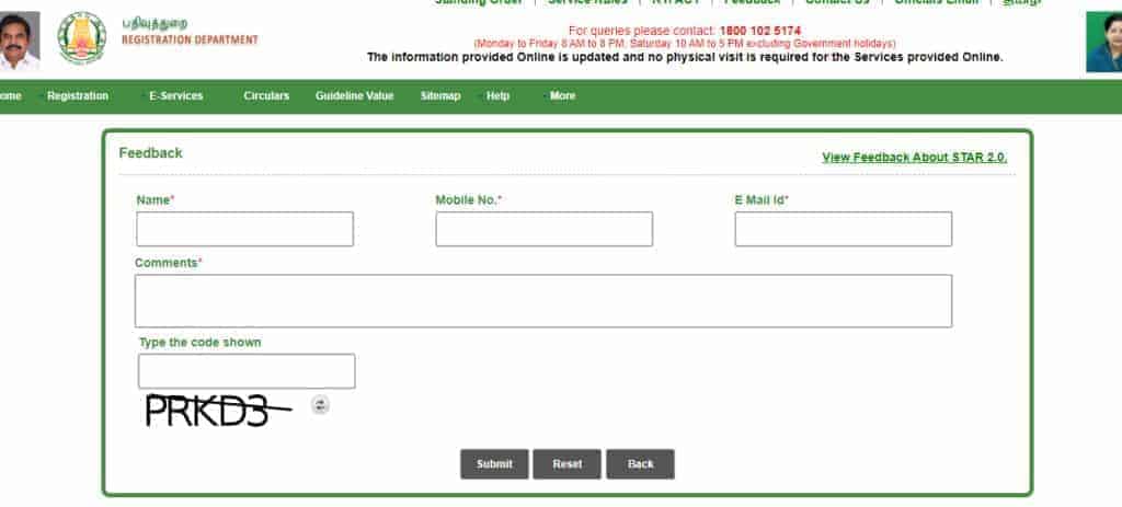 Procedure To Give Feedback on Tnreginet