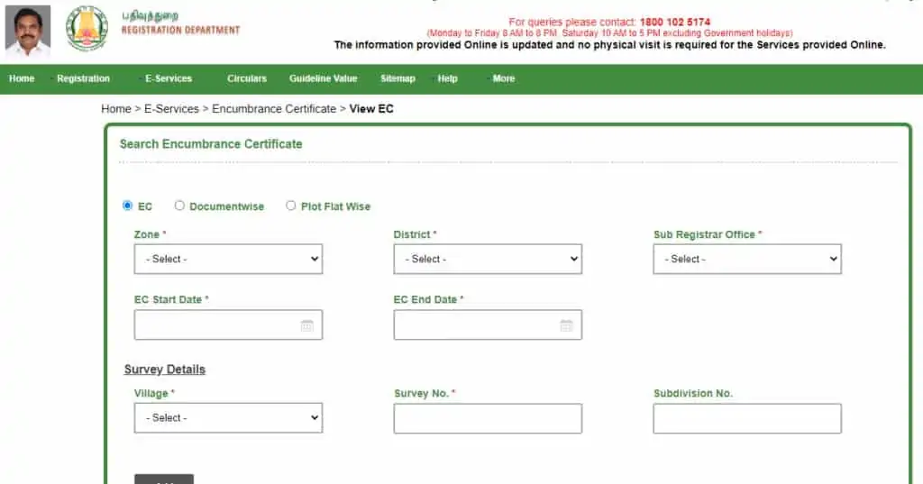 Procedure to search Encumbrance Certificate
