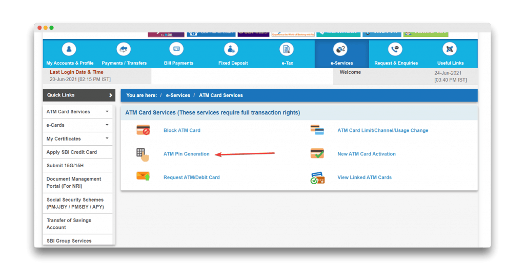 sbi atm pin generation screen