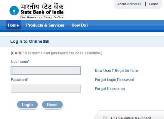 Log in to the SBI Net banking page.