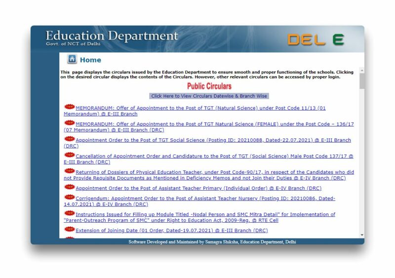 Procedure To View Delhi Nursery Public Circulars