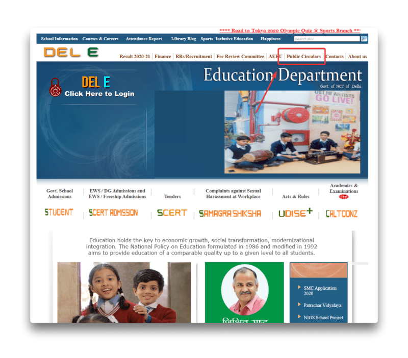 Procedure To View Delhi Education Department Public Circulars