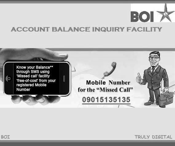 bank of india balance check number missed call