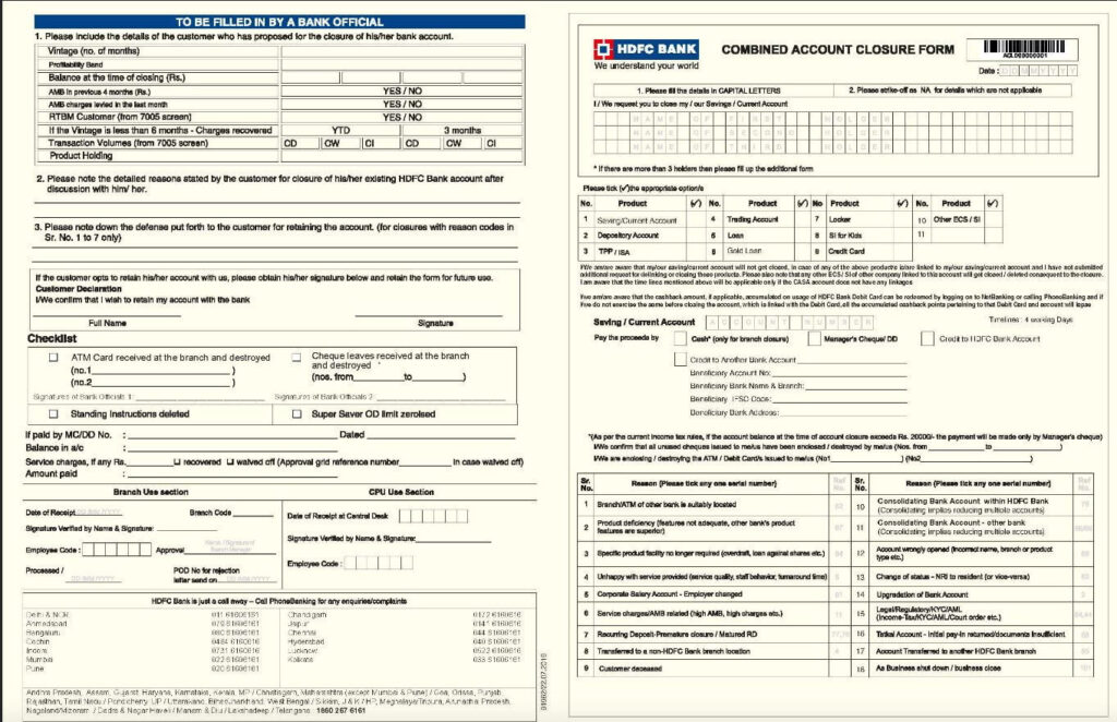 hdfc account close online